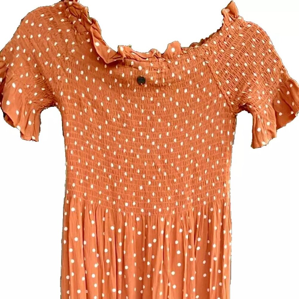 Rip Curl Maxi Dress Flutter Short Sleeve Polka Dot Ginger Size US 10 surf/beach